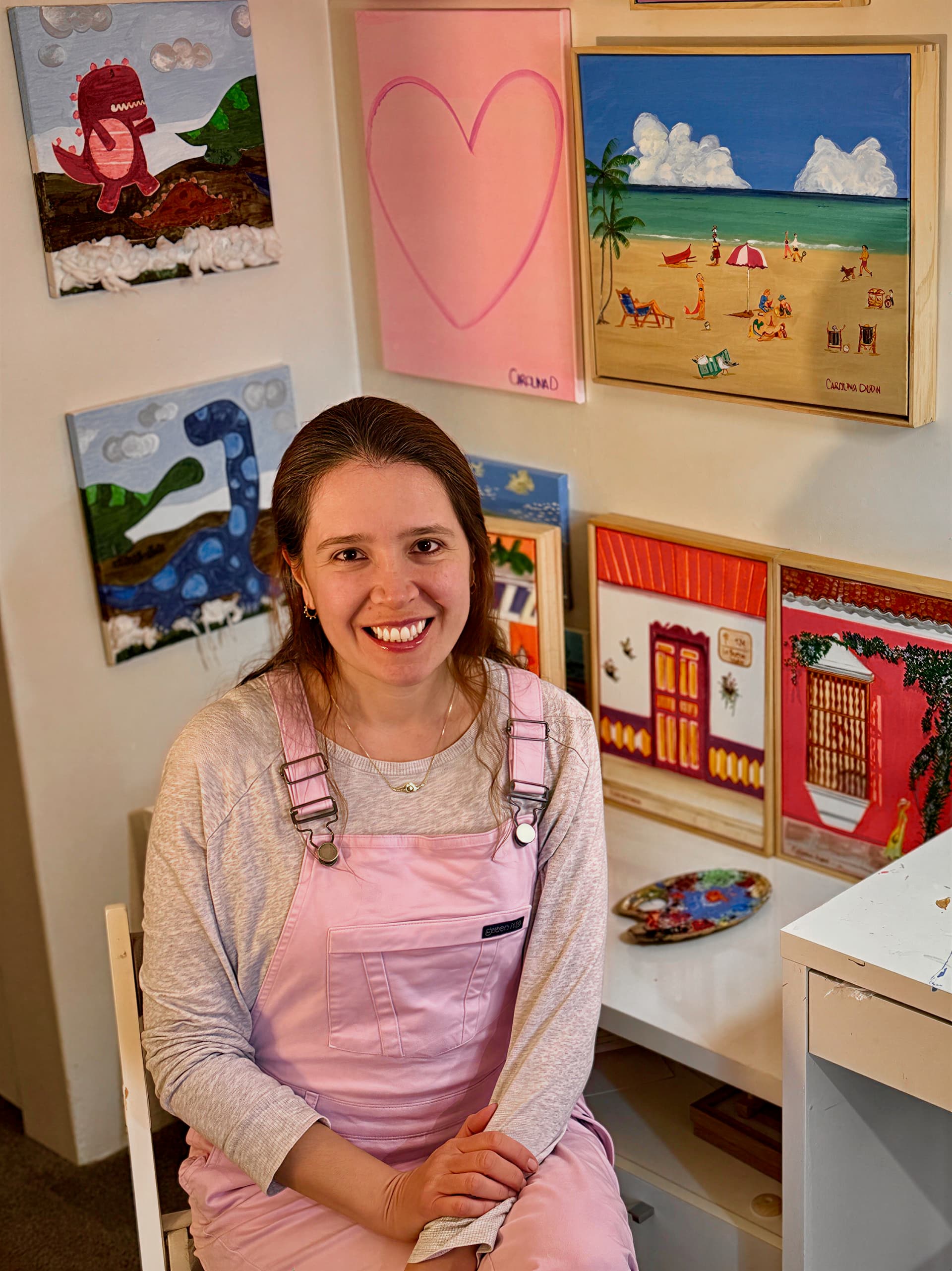 Carolina Durán in her Sydney studio, surrounded by her paintings